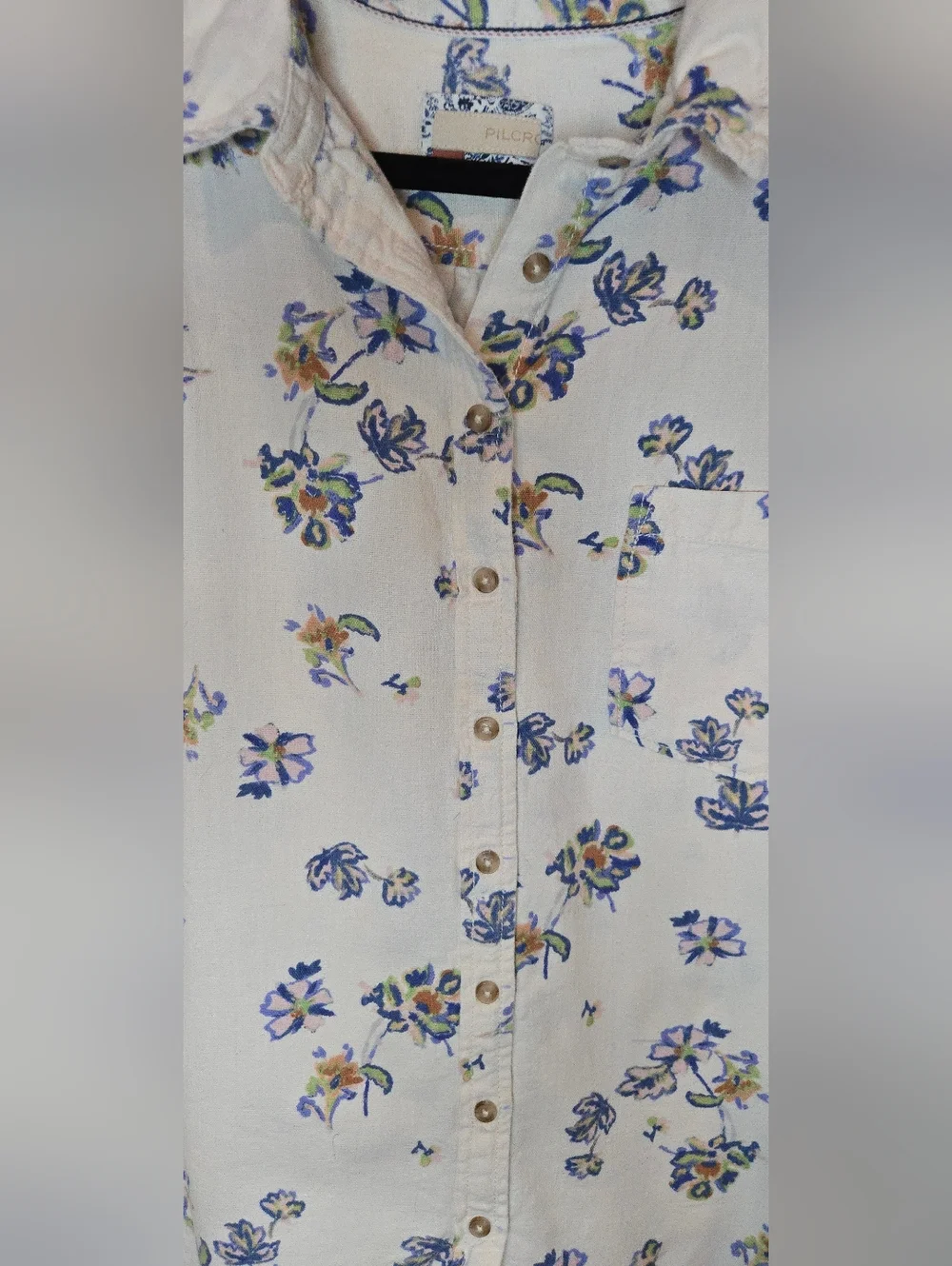Anthropologie Pilcro Floral Oxford Tunic Button Up Cotton Linen Women's Large - Picture 3 of 6